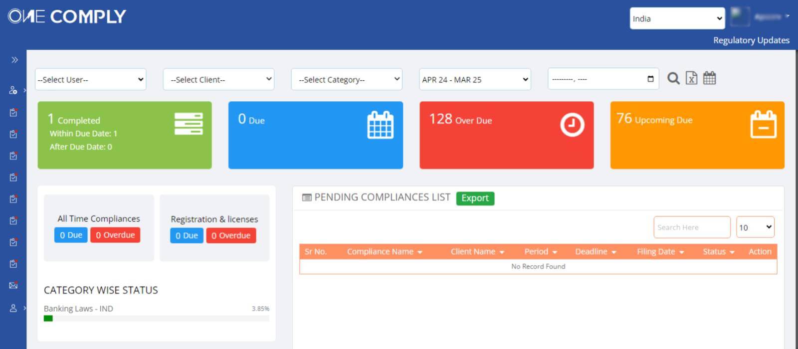 1comply dashboard